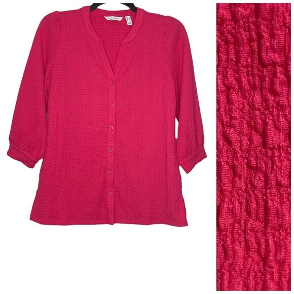 Isaac Mizrahi Live Blouse Size Small V-Neck 3/4 Sleeves Textured Knit Loose Fit - Picture 1 of 7